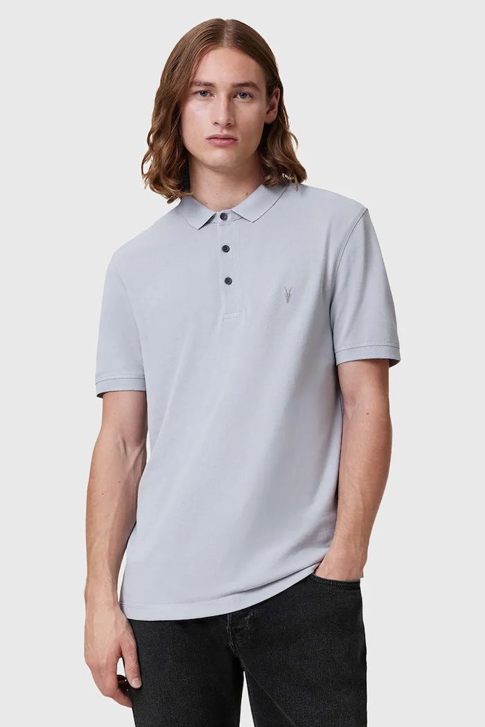 AllSaints polo tričko pánske bavlnené slim modrá M075PB