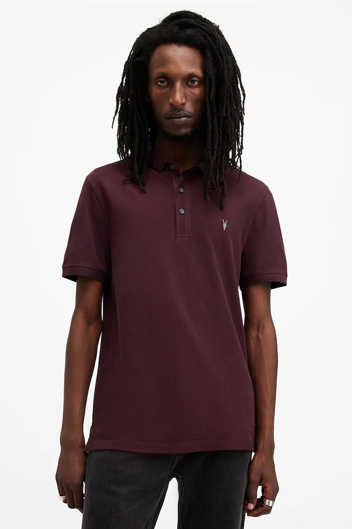 AllSaints Polo tričko pánske bavlnené červená M075PB