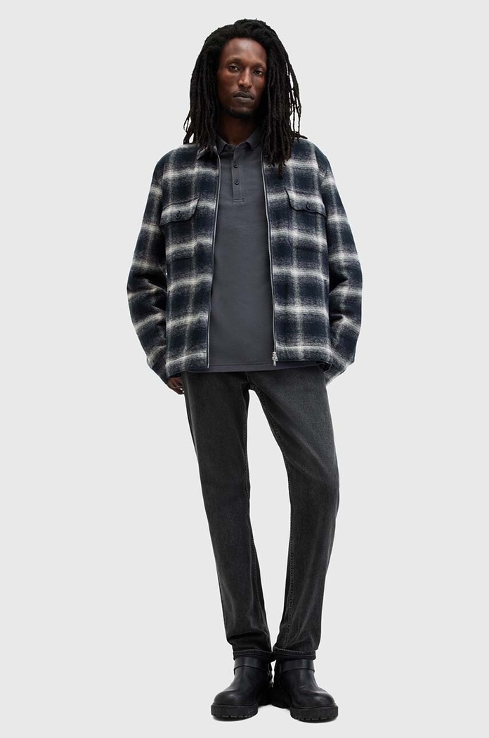 AllSaints тениска с яка мъжка памучна M075PB тъмносин