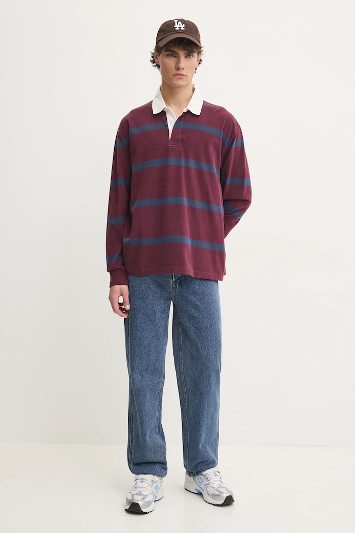 Bavlněné tričko s dlouhým rukávem Abercrombie & Fitch KI124.4623.508 burgundské AW24