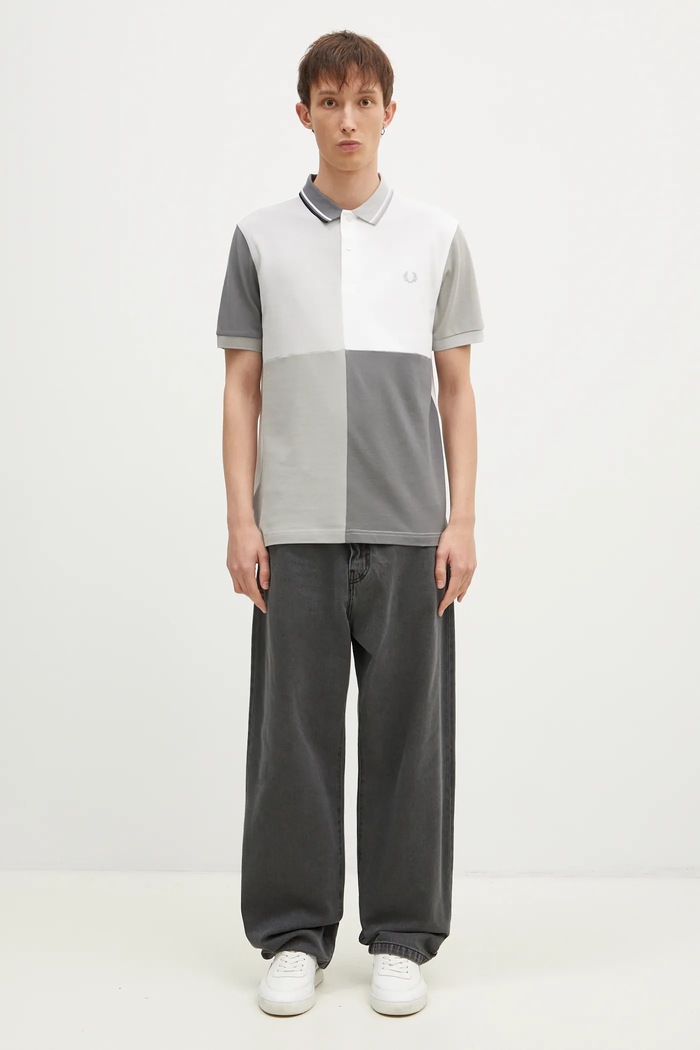 Fred Perry cotton polo shirt Beams Grid Design Shirt SM7187.100 gray
