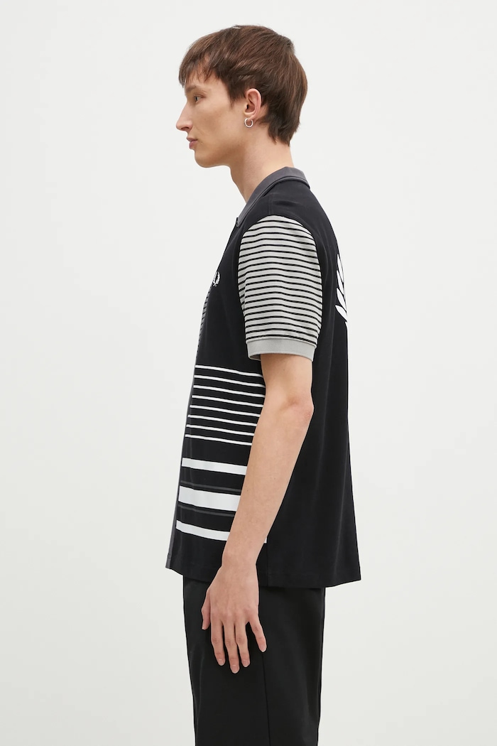 Fred Perry polo bawełniane Beams Striped Panel Shirt SM7188.102 czarny AW24
