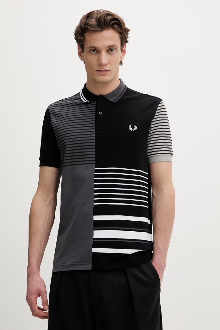 Oblačila Bombažen polo Fred Perry Beams Striped Panel Shirt SM7188.102 črna