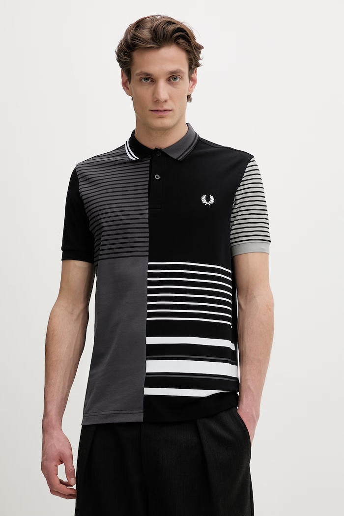 Oblačila Bombažen polo Fred Perry Beams Striped Panel Shirt SM7188.102 črna