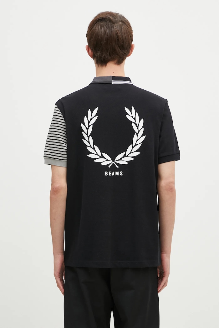 Odzież Fred Perry polo bawełniane Beams Striped Panel Shirt SM7188.102 czarny