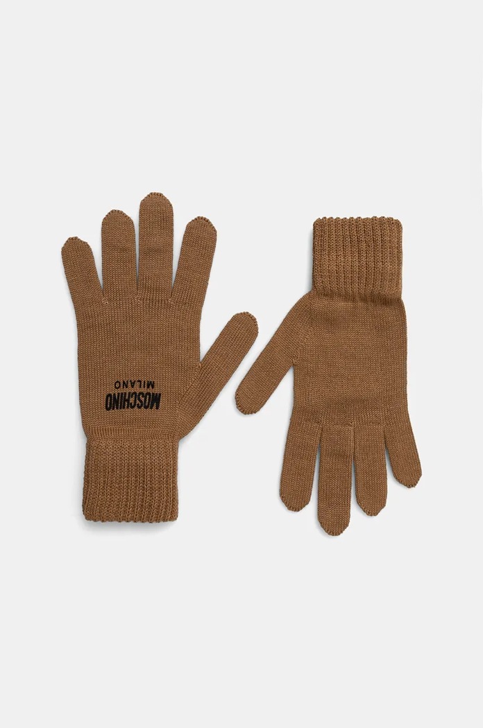 Γάντια Moschino με μείγμα μαλλιού καφέ M3155.65252