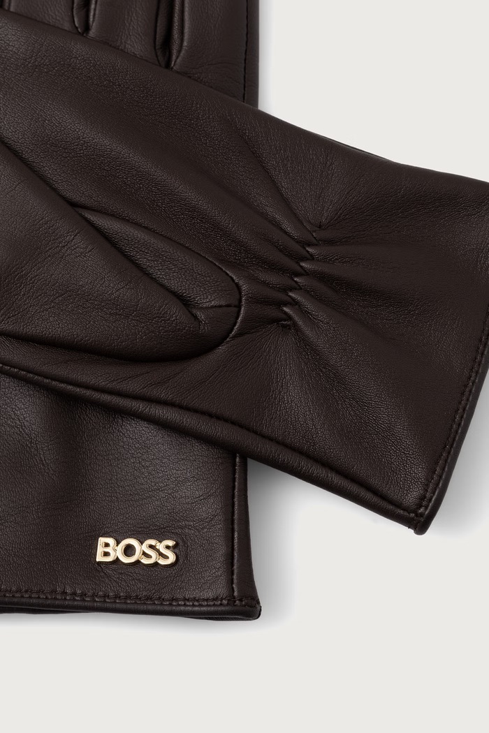 BOSS Rokavice ženske usnjene Gueen-ME 50526613 rjava AW25
