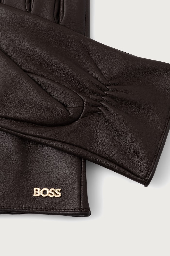 BOSS Rokavice ženske usnjene Gueen-ME 50526613 rjava AW25