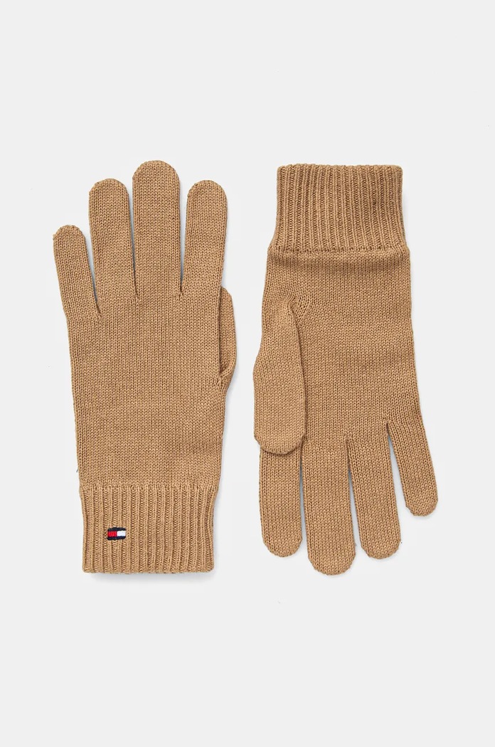 Rukavice s prímesou kašmíru Tommy Hilfiger s prímesou vlny hnedá AW0AW16435