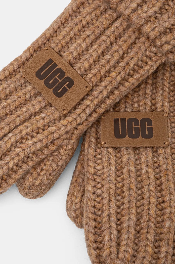 Dětské rukavice s příměsí vlny UGG CHUNKY MITTEN 100030 hnědá AW25