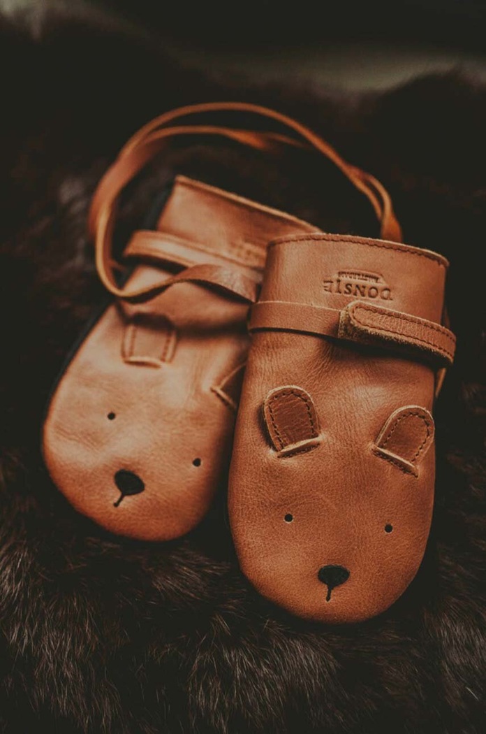 Kožne dječje rukavice Donsje Kapi Classic Mittens Bear zrnata koža smeđa 6019001.