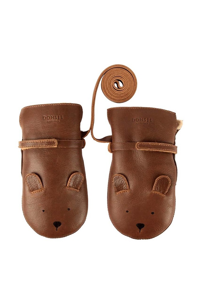 Kožne dječje rukavice Donsje Kapi Classic Mittens Bear 6019001. smeđa AA00
