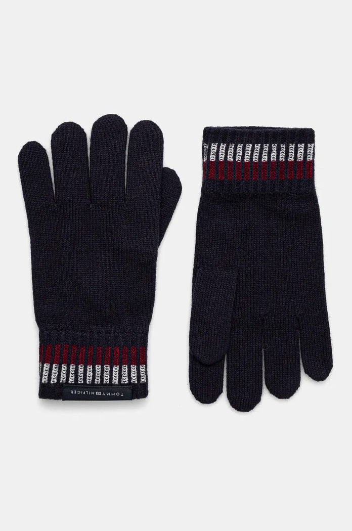 Vlněné rukavice Tommy Hilfiger vlna námořnická modř AM0AM12827