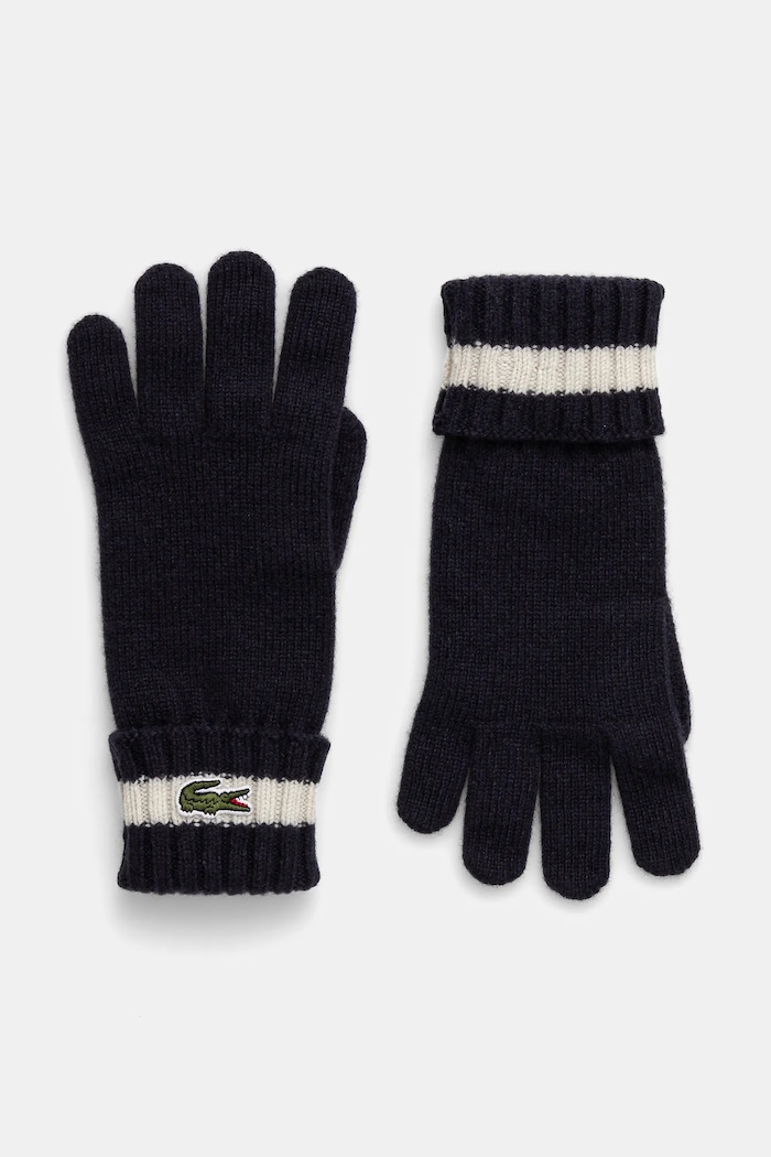 Vlněné rukavice Lacoste nášivka námořnická modř RV0452