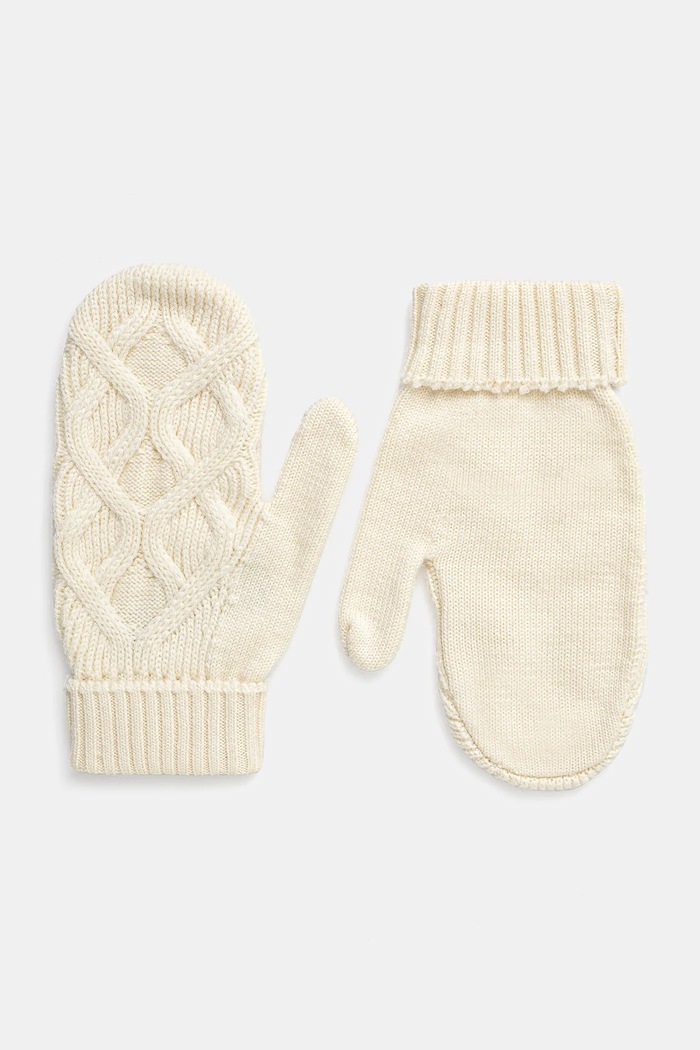 Icebreaker rękawiczki Merino Cable Knit wełna beżowy IB0A573H0001