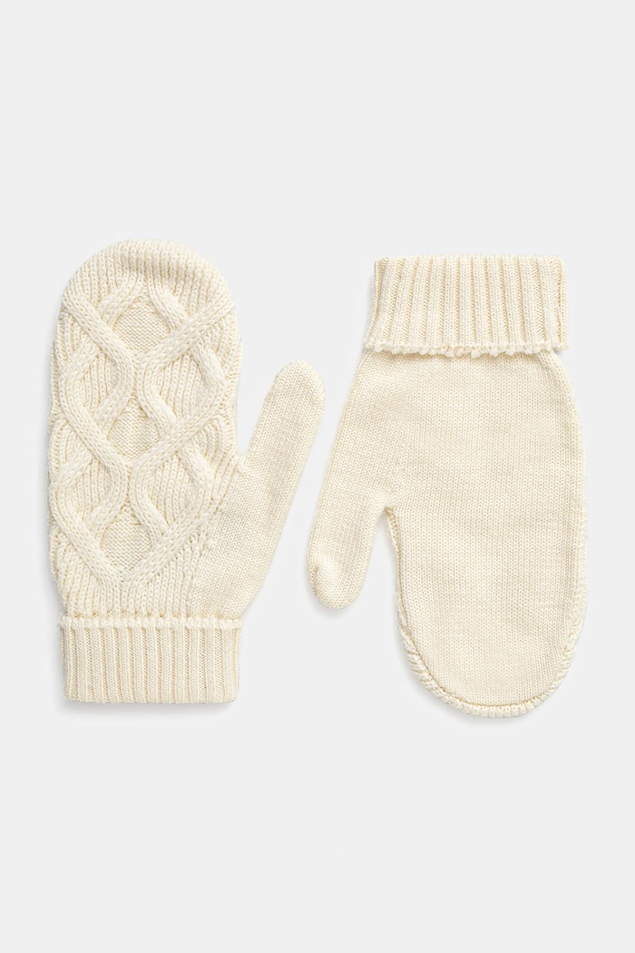 Icebreaker rękawiczki Merino Cable Knit wełna beżowy IB0A573H0001