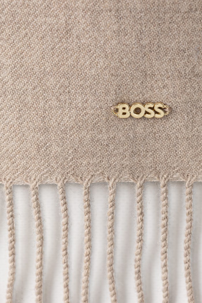 BOSS szalik damski wełniany Zesy_35*180 50517216 beżowy AW25