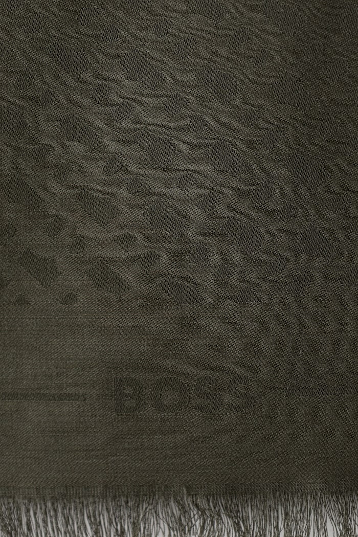 BOSS chusta damska z dodatkiem wełny Ledonia 50517733 zielony SS26