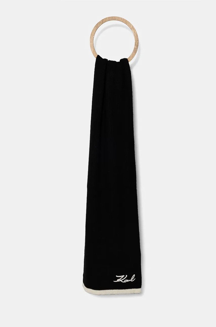Karl Lagerfeld szalik z domieszką wełny dzianina czarny 246W3307
