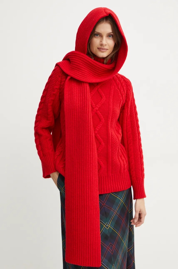 Vuneni šal s kapuljačom Forte Forte bez uzorka crvena 13339.myscarf