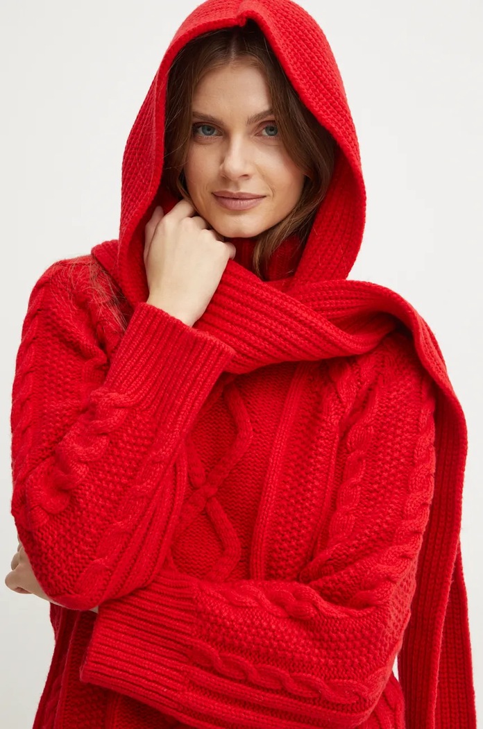 Vuneni šal s kapuljačom Forte Forte 13339.myscarf crvena
