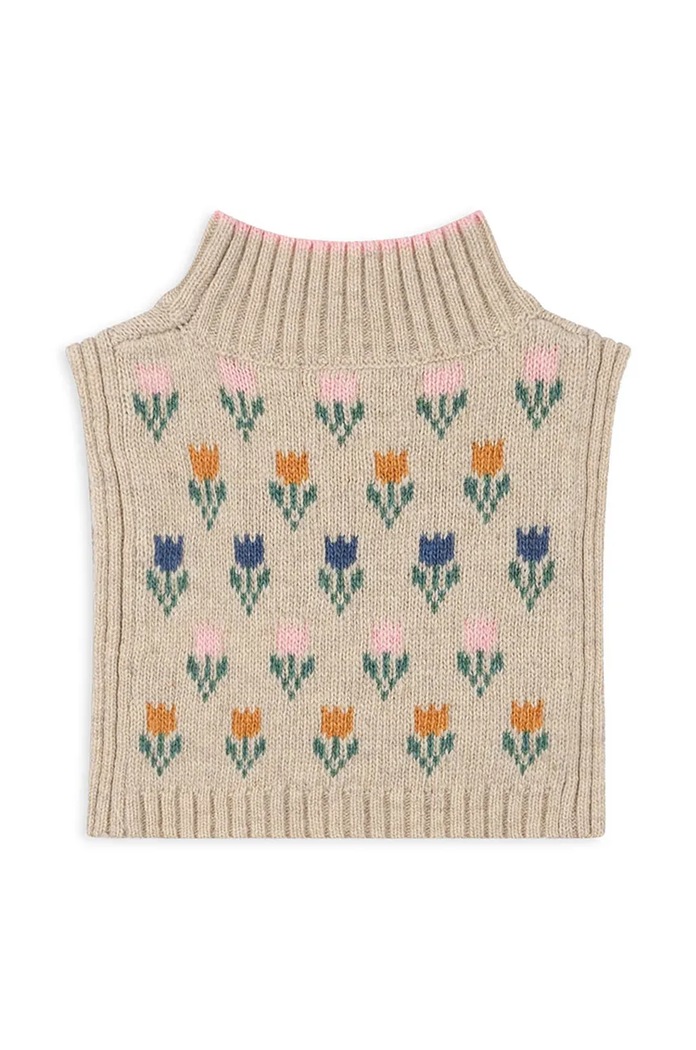 Момиче Детски кръгъл шал от вълна Konges Sløjd BELOU KNIT NECKWARMER KS101425 бежов