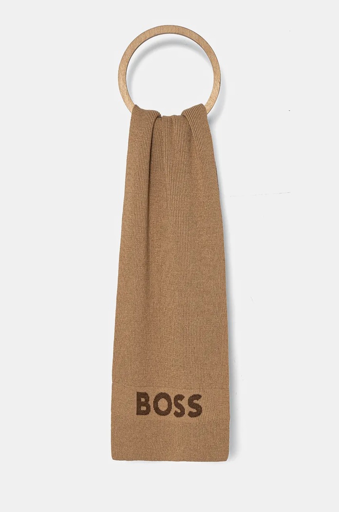 Šal s primesjo volne BOSS Našitek bež 50524391