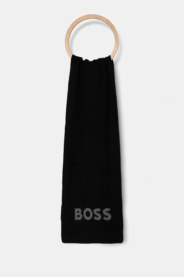 BOSS szalik z domieszką wełny z domieszką wełny czarny 50524391