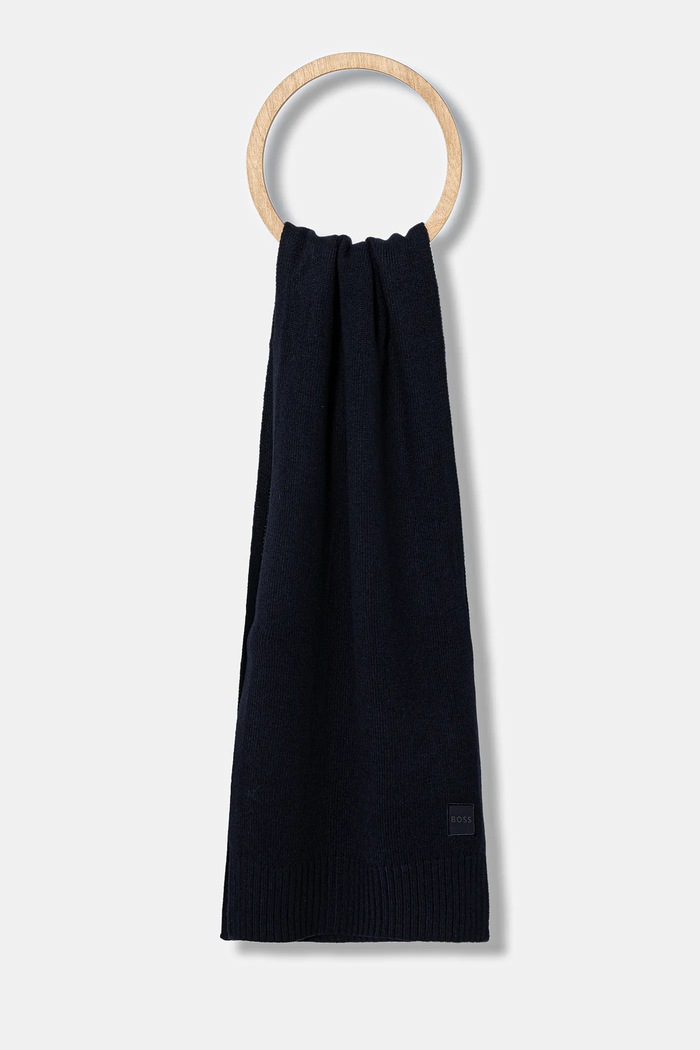 BOSS Orange fular de lână Akaio_R_Scarf uni bleumarin 50522445