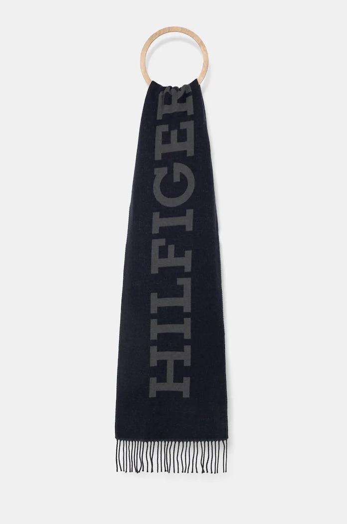 Vlnený šál Tommy Hilfiger vlna tmavomodrá AM0AM12838