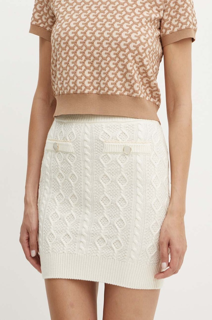 Sukně s příměsí vlny Guess ISABELLE mini béžová W4YD58.Z37L1