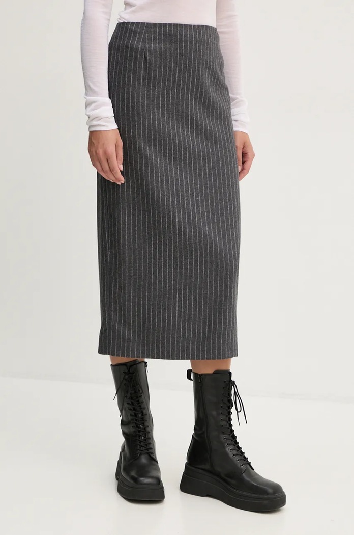 Vlněná sukně The Kooples midi šedá FJUP29054K