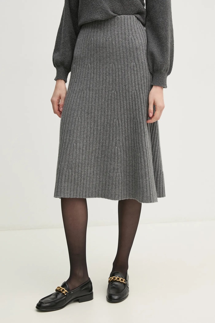 Vlněná sukně United Colors of Benetton midi šedá 1244D001M