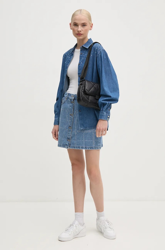 Τζιν φούστα Pepe Jeans MINI SKIRT HW GLITTER PL901164 μπλε AW24
