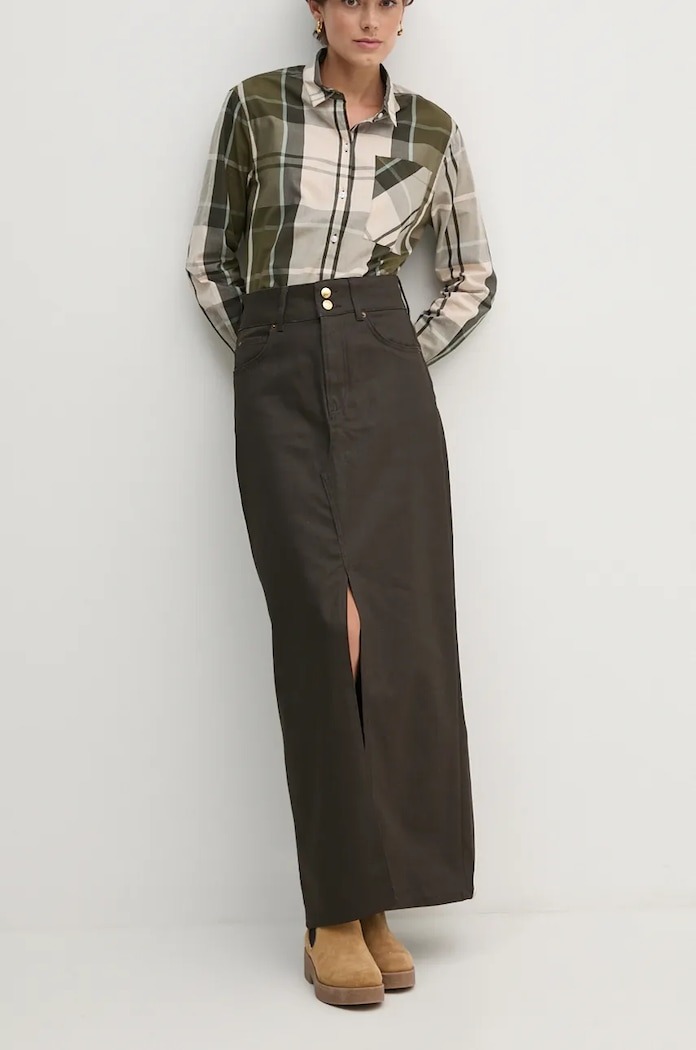 Jeans krilo Pepe Jeans MAXI SKIRT HW COATED Raven rjava PL901167