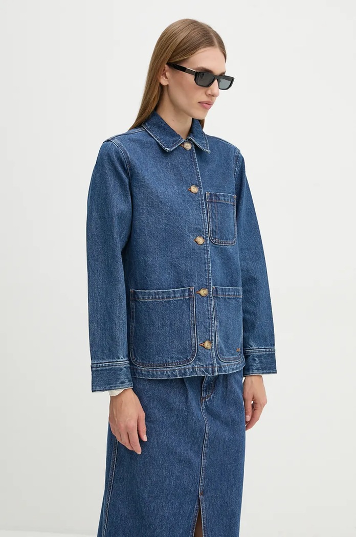 Τζιν μπουφάν A.P.C. veste silvana logo χωρίς κουκούλα μπλε COHTD.F02821