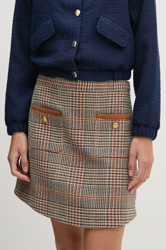 Tommy Hilfiger fusta din amestec de lana carouri maro WW0WW43013