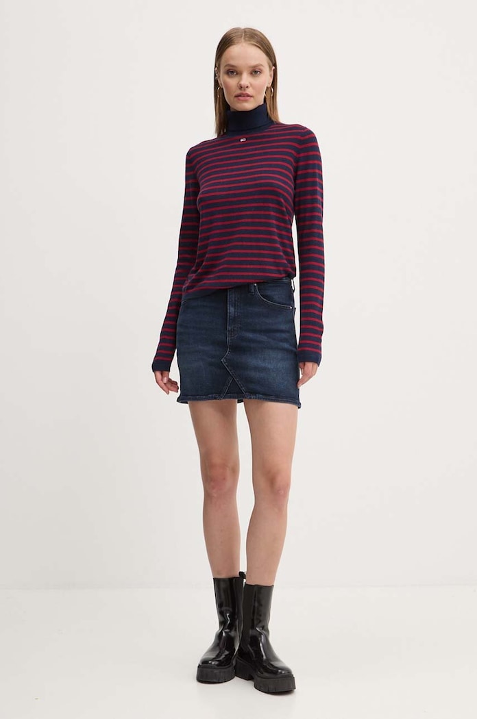 Tommy Jeans fustă din denim DW0DW18951 bleumarin AW24