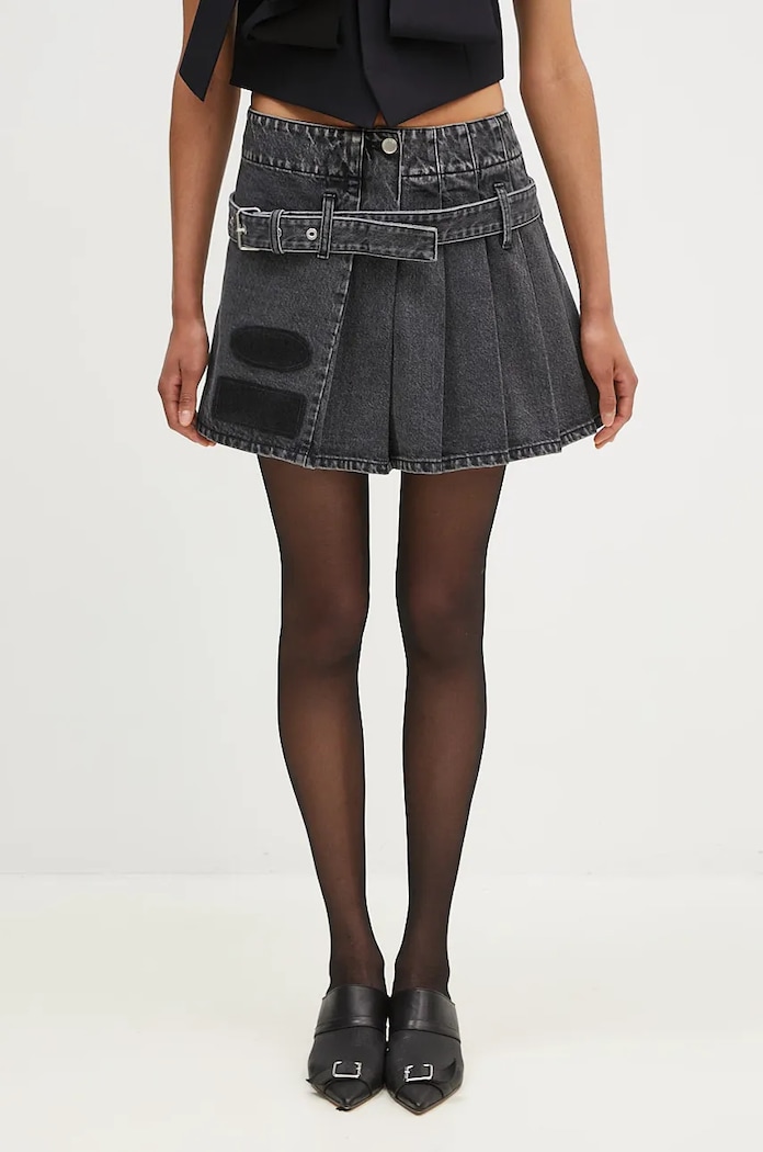 Дънкова пола AMBUSH Denim Pleats Skirt памук черен BWYF002F24DEN0011100