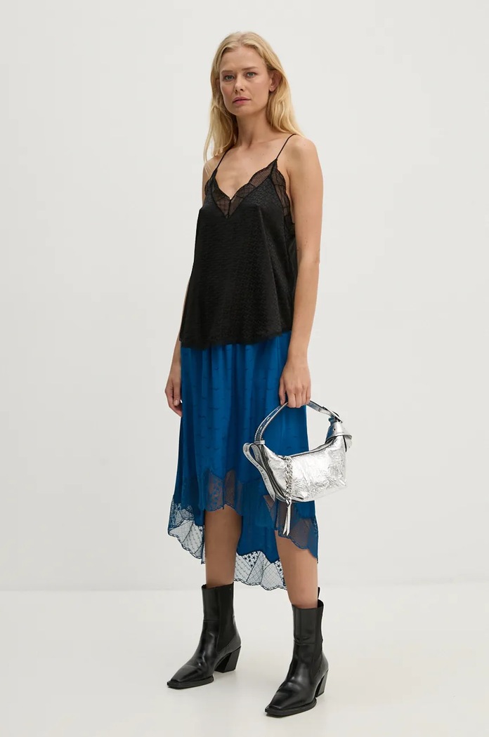 Zadig&Voltaire Fusta de matase WWSK00374 albastru AW24