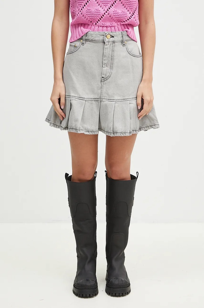 GANNI spódnica jeansowa Future Denim Pleated Mini Skirt casual szary J1550