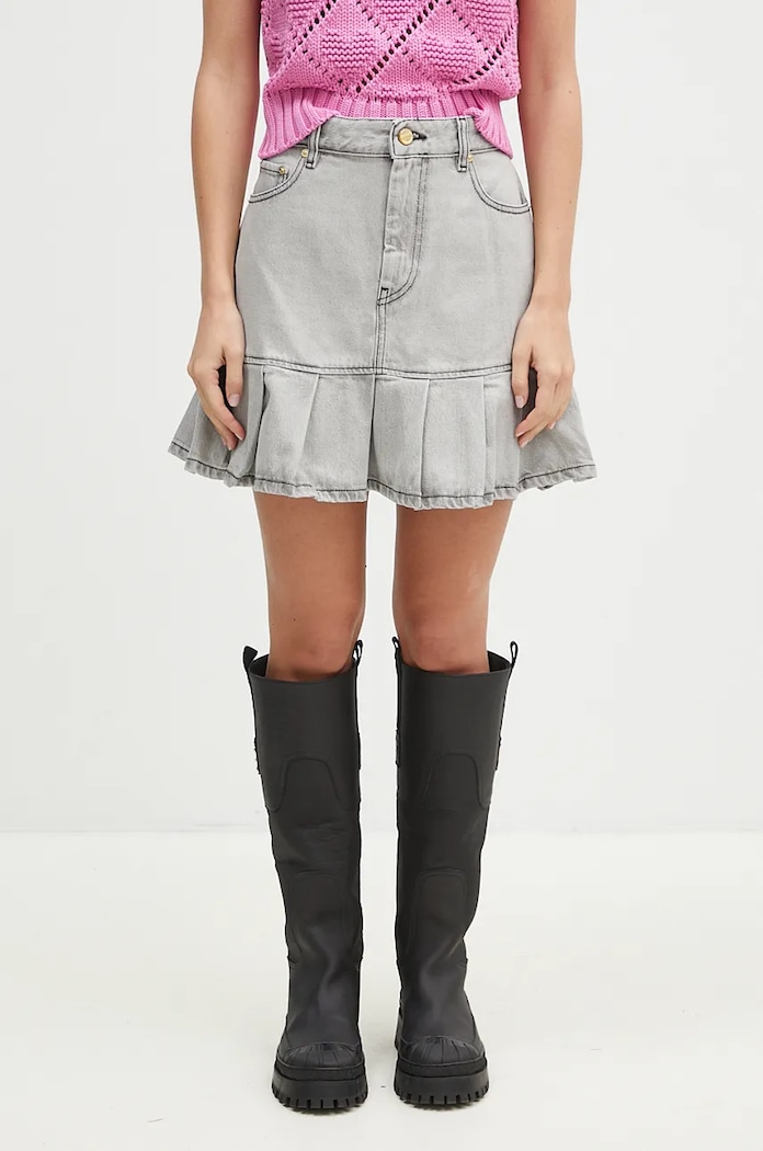 GANNI spódnica jeansowa Future Denim Pleated Mini Skirt casual szary J1550