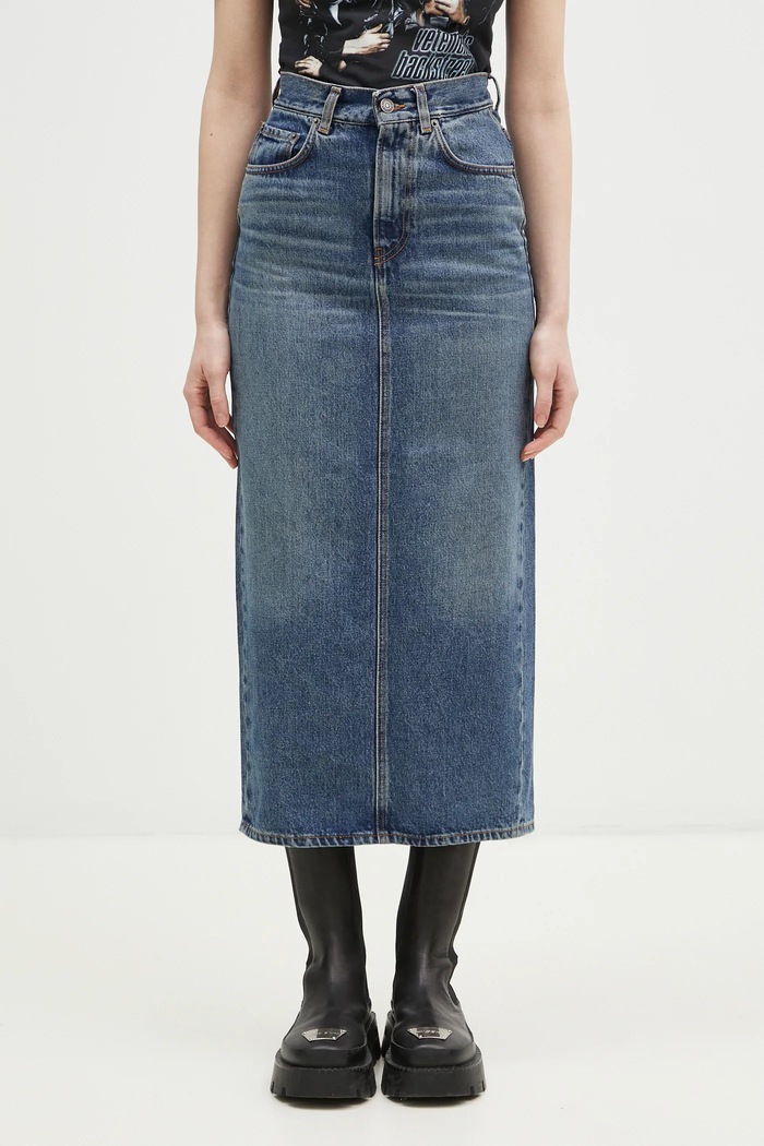Памучна дънкова пола Fiorucci Denim Midi памук тъмносин W01FPDSK176DN01DN02