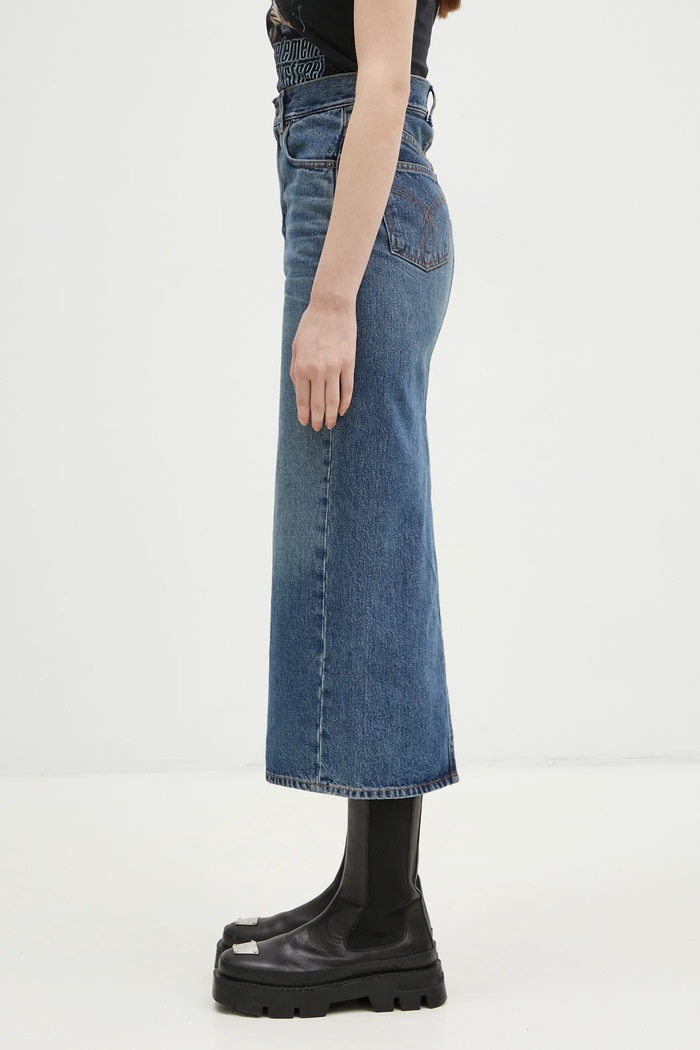 Памучна дънкова пола Fiorucci Denim Midi W01FPDSK176DN01DN02 тъмносин AW24