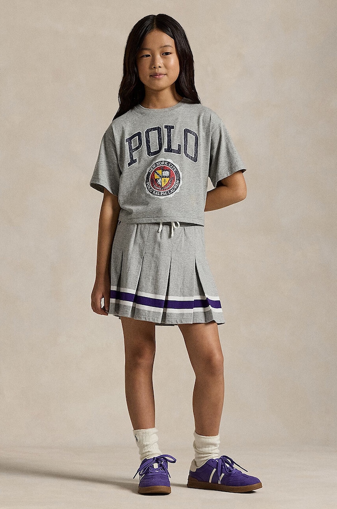 Dětská bavlněná sukně Polo Ralph Lauren mini šedá 313950967001