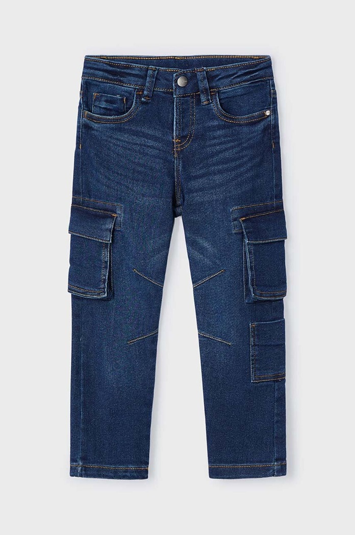 Detské rifle Mayoral cargo denim Planet friendly tmavomodrá 4534.5B.Mini.9BYH