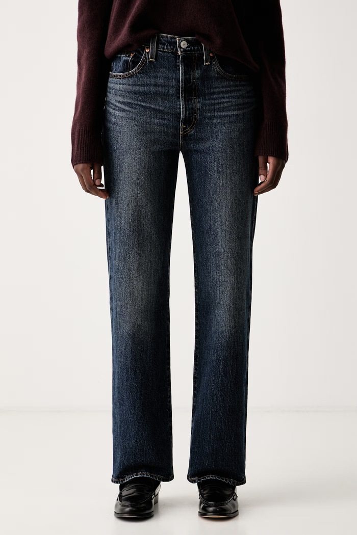 Levi's jeansy straight damskie RIBCAGE FULL LENGTH niebieski 79078