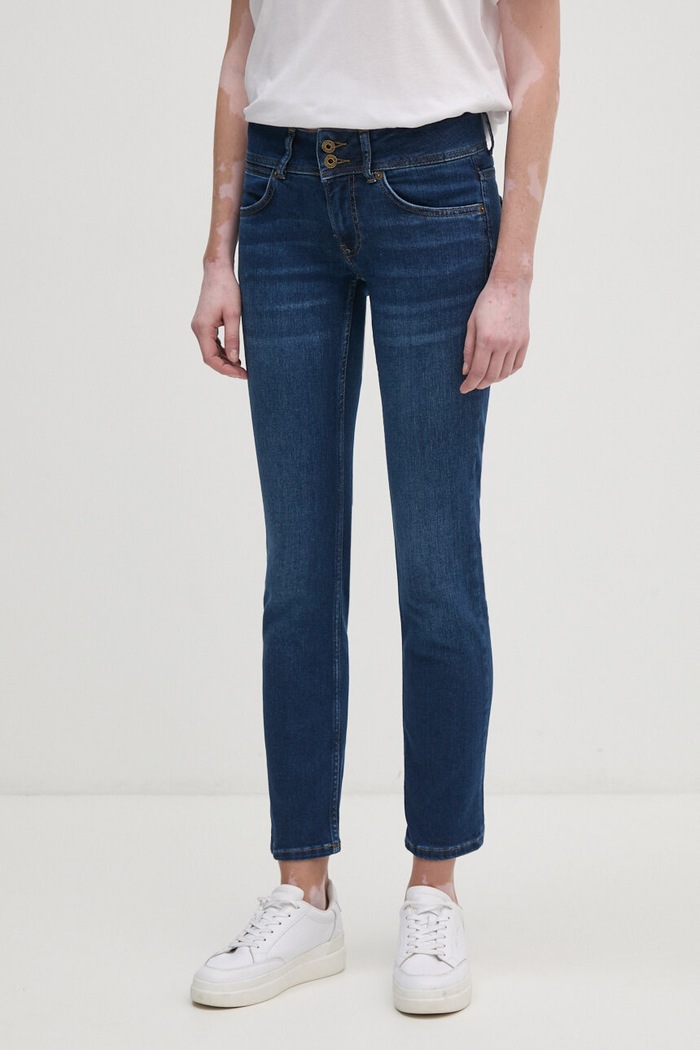 Rifle Pepe Jeans SLIM JEANS LW Planet friendly tmavomodrá PL204729DP6