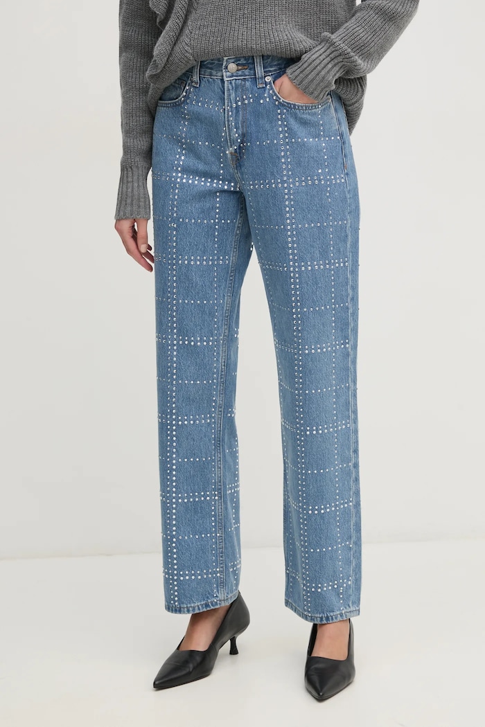 Traperice Pepe Jeans STRAIGHT JEANS HW GLITTER plava PL204832