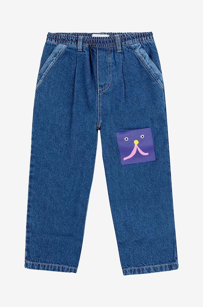 Bobo Choses jeansy dziecięce Funny face 224AC106 granatowy AW24